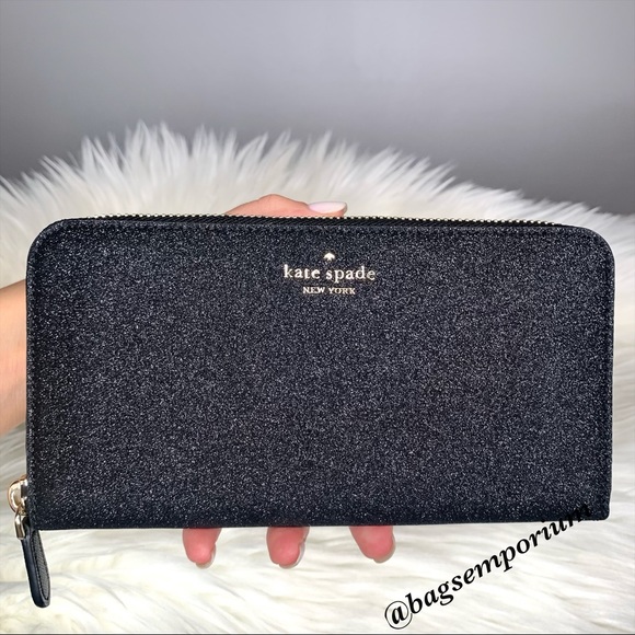 Kate Spade Black Glitter Zip Wallet - Picture 7 of 12